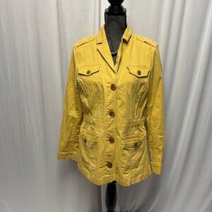 Talbots Yellow Utility Jacket Womens Sz Medium Button Front Cotton Blend Casual